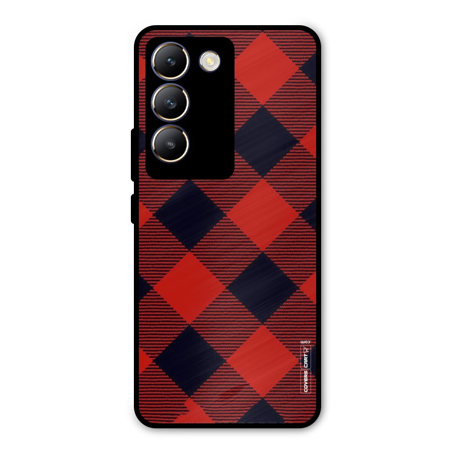 Red Diagonal Check Metal Back Case for Vivo T3 5G