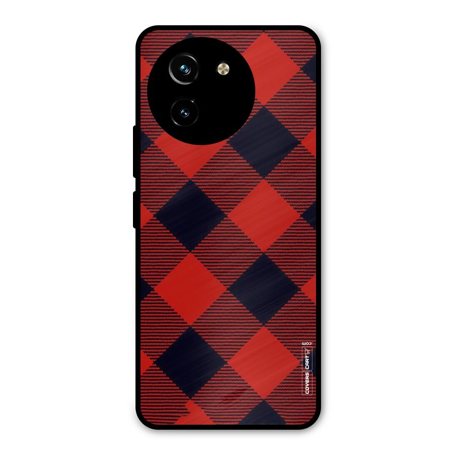 Red Diagonal Check Metal Back Case for Vivo T3x