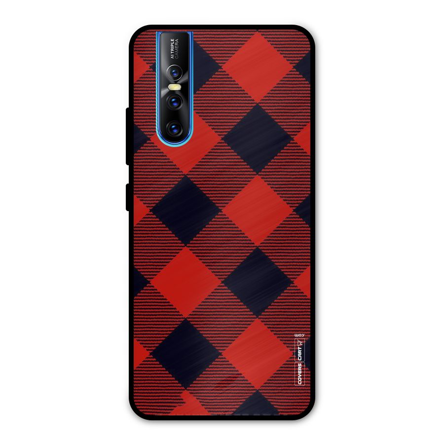 Red Diagonal Check Metal Back Case for Vivo V15 Pro
