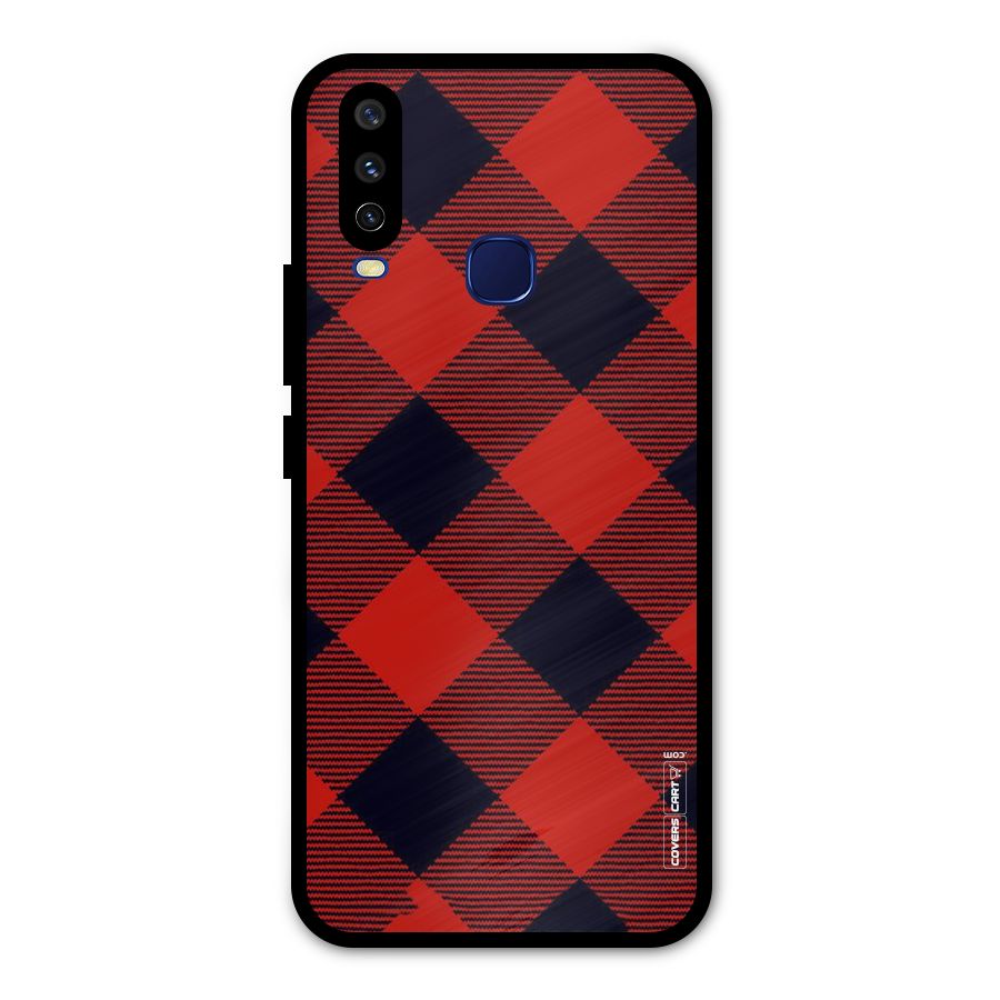 Red Diagonal Check Metal Back Case for Vivo V17