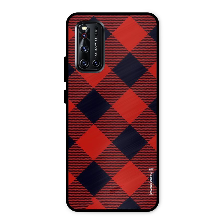 Red Diagonal Check Metal Back Case for Vivo V19