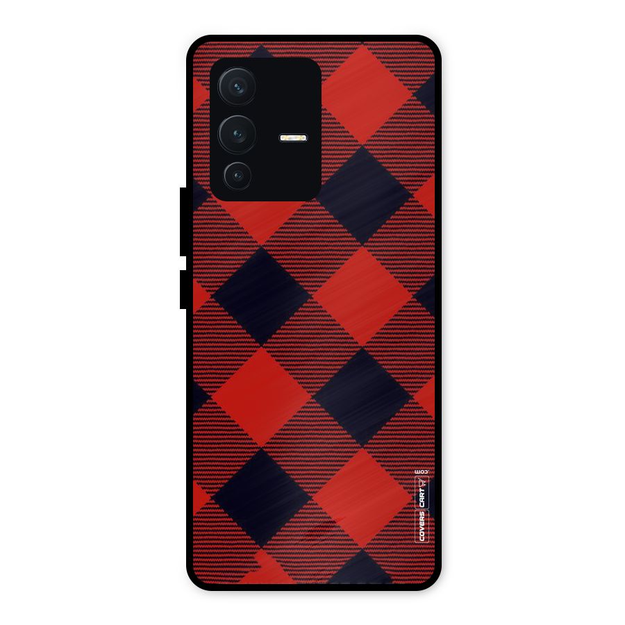 Red Diagonal Check Metal Back Case for Vivo V23 5G