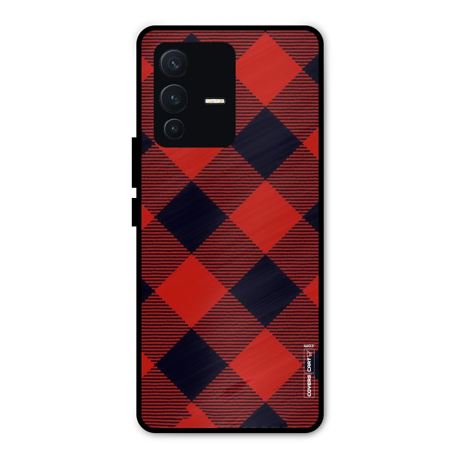 Red Diagonal Check Metal Back Case for Vivo V23 Pro