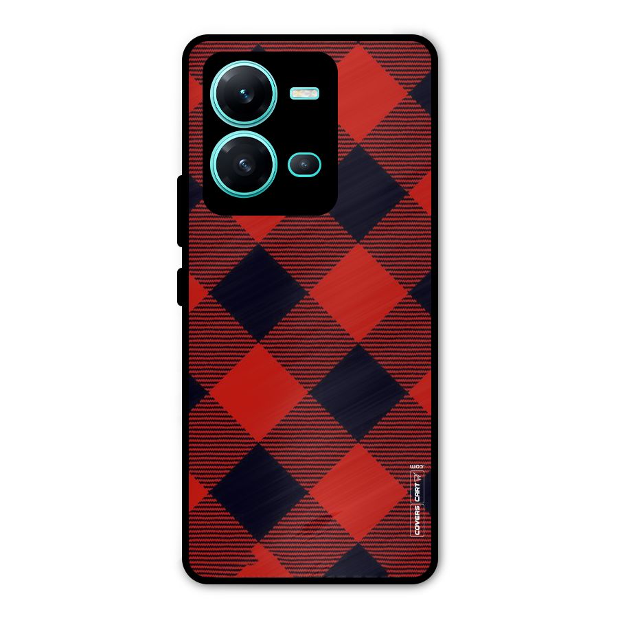 Red Diagonal Check Metal Back Case for Vivo V25