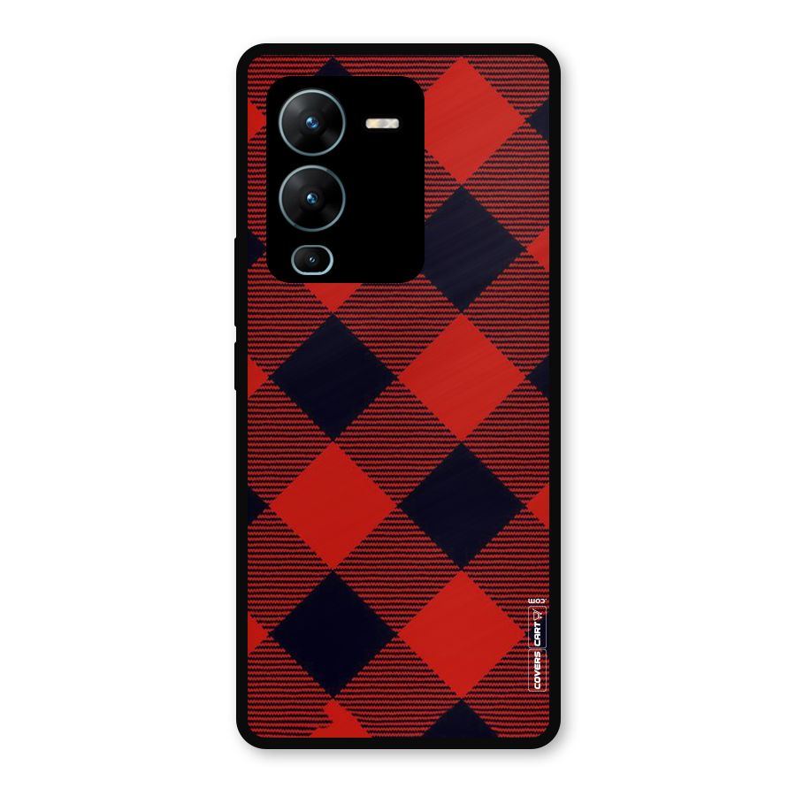 Red Diagonal Check Metal Back Case for Vivo V25 Pro