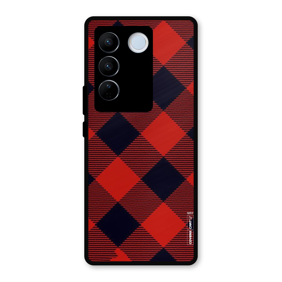 Red Diagonal Check Metal Back Case for Vivo V27 Pro