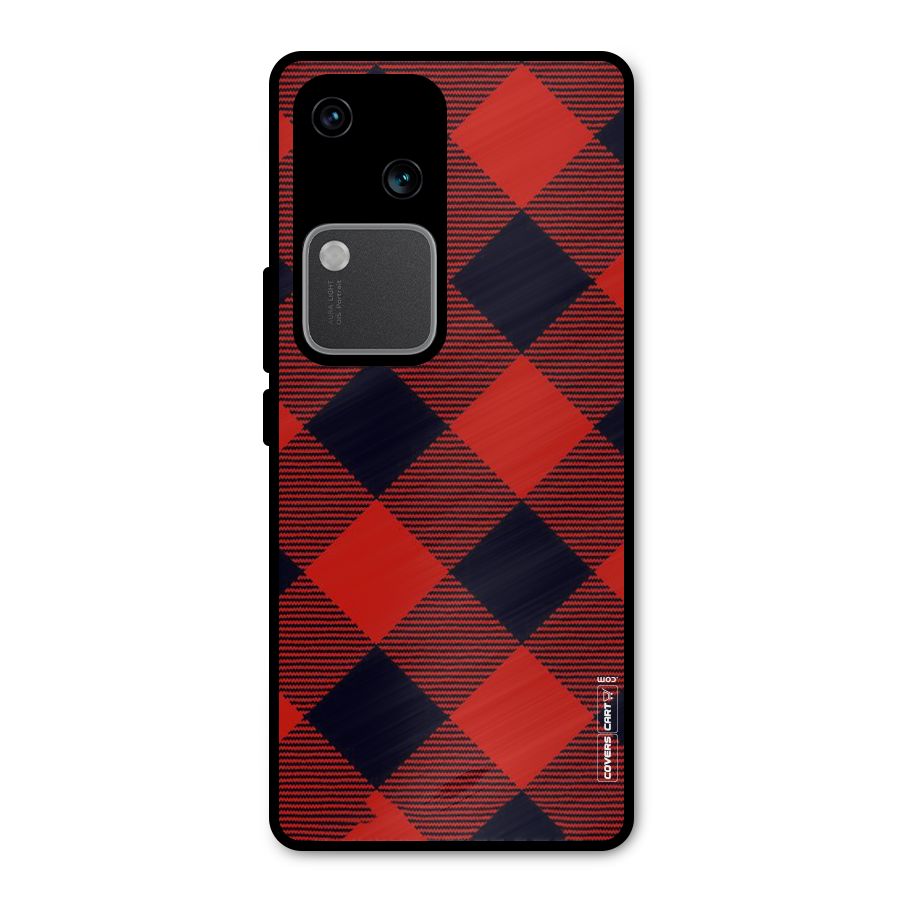 Red Diagonal Check Metal Back Case for Vivo V30 Pro