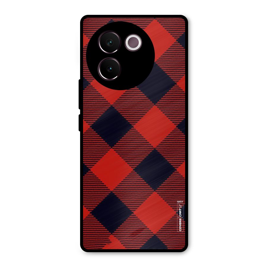 Red Diagonal Check Metal Back Case for Vivo V30e