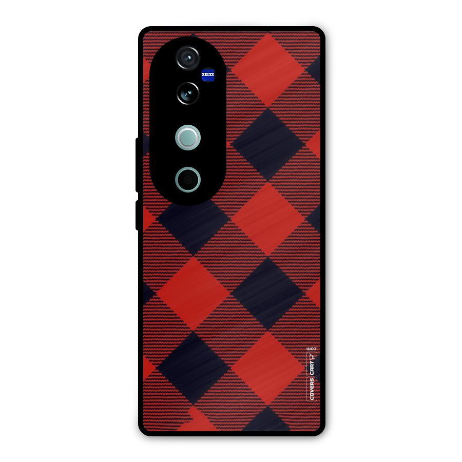 Red Diagonal Check Metal Back Case for Vivo V40 Pro