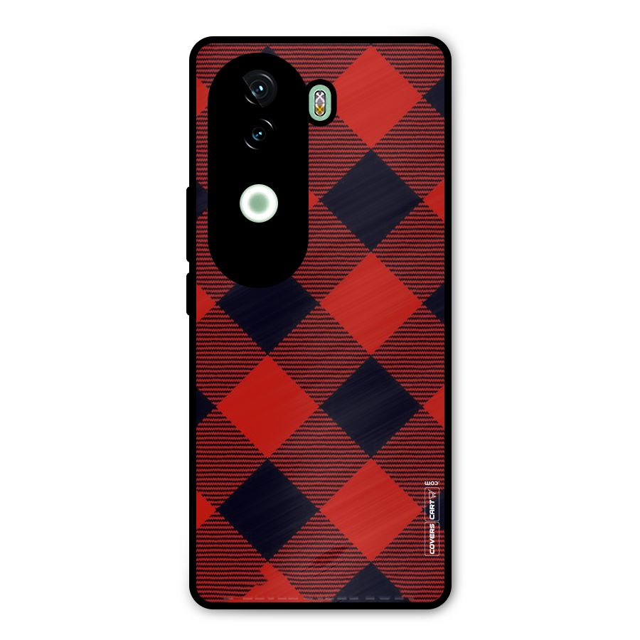 Red Diagonal Check Metal Back Case for Vivo V40e