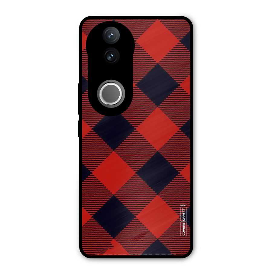 Red Diagonal Check Metal Back Case for Vivo V50e