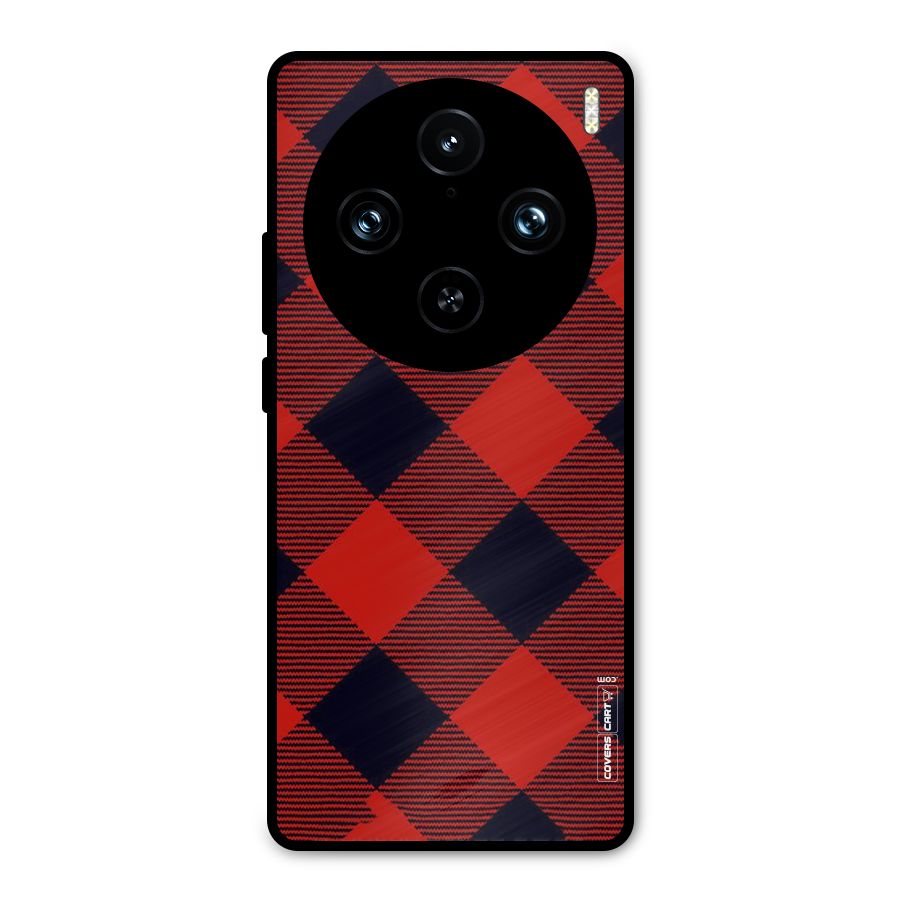Red Diagonal Check Metal Back Case for Vivo X100 Pro