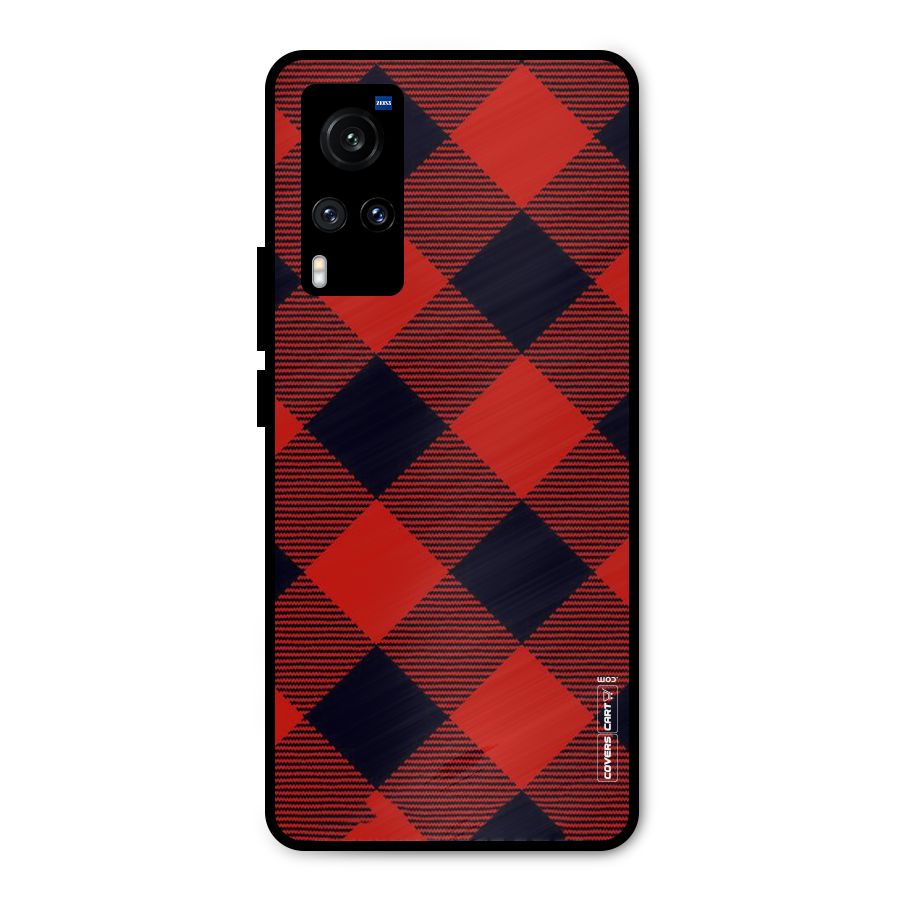 Red Diagonal Check Metal Back Case for Vivo X60