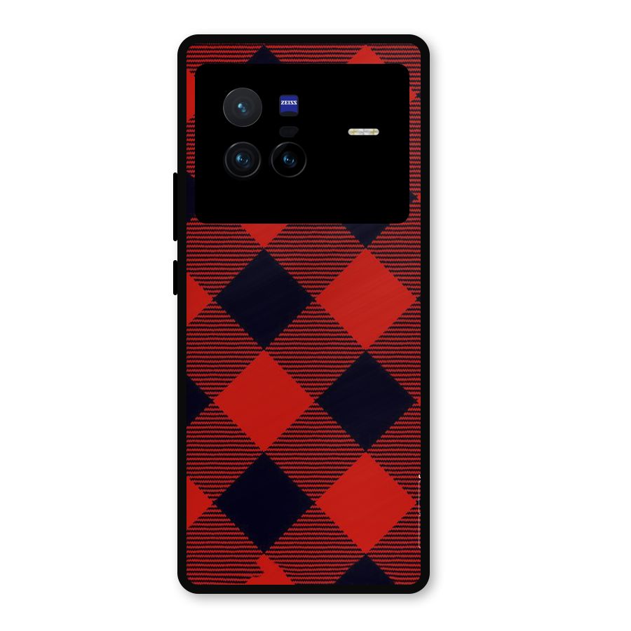 Red Diagonal Check Metal Back Case for Vivo X80