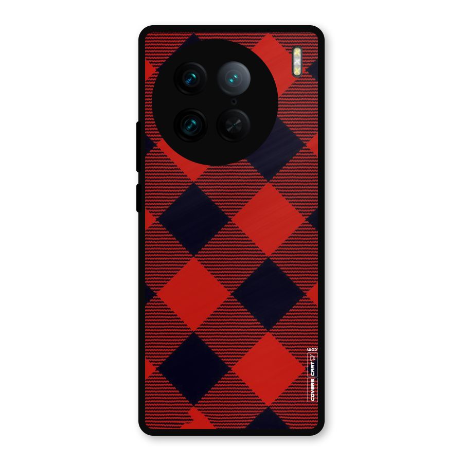 Red Diagonal Check Metal Back Case for Vivo X90 Pro