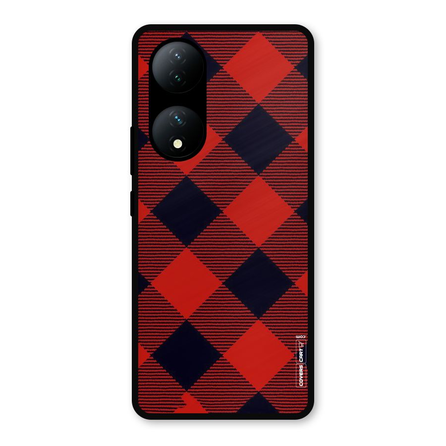 Red Diagonal Check Metal Back Case for Vivo Y100a