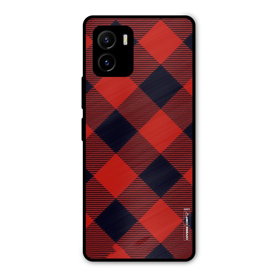 Red Diagonal Check Metal Back Case for Vivo Y15s