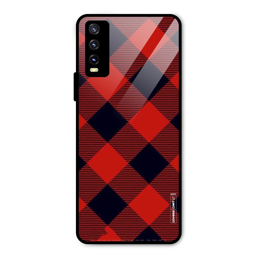 Red Diagonal Check Metal Back Case for Vivo Y20