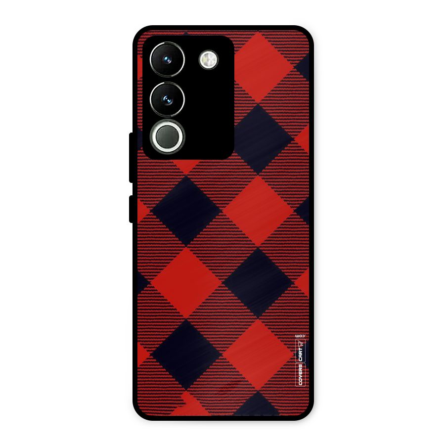 Red Diagonal Check Metal Back Case for Vivo Y200