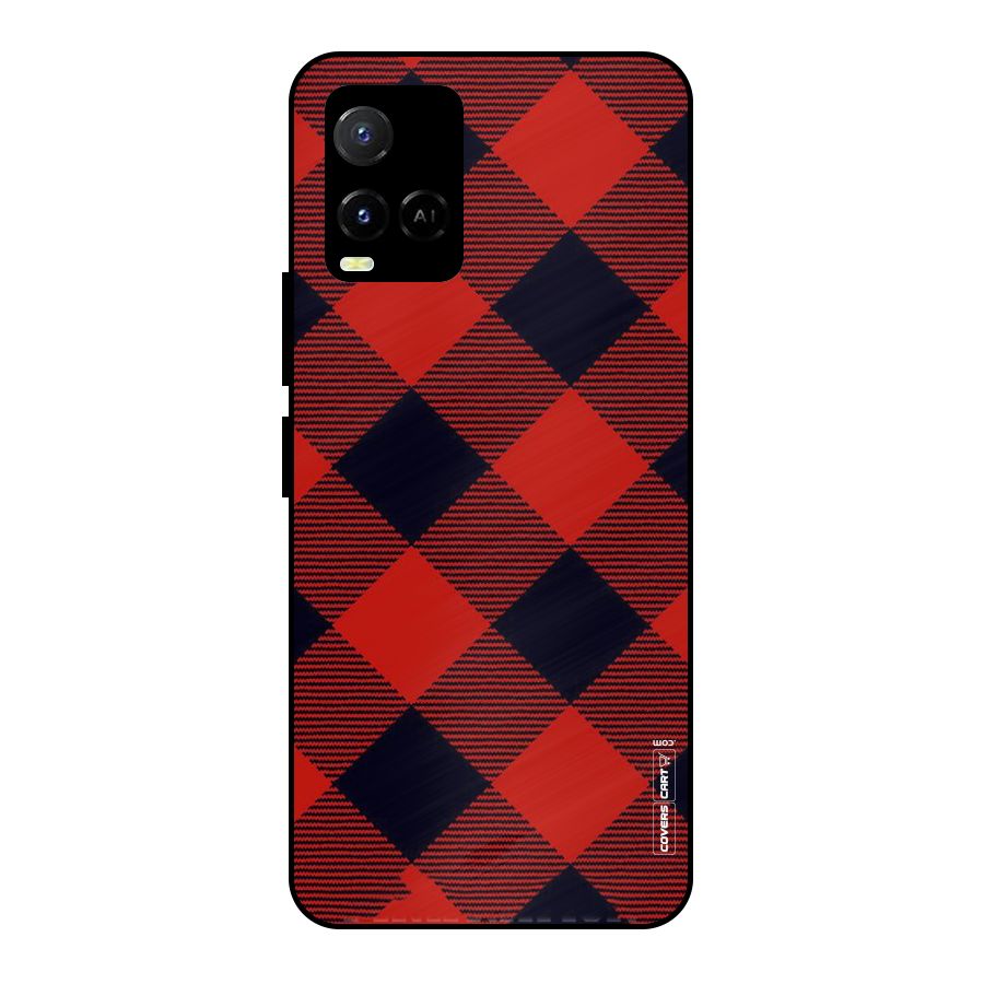 Red Diagonal Check Metal Back Case for Vivo Y21T