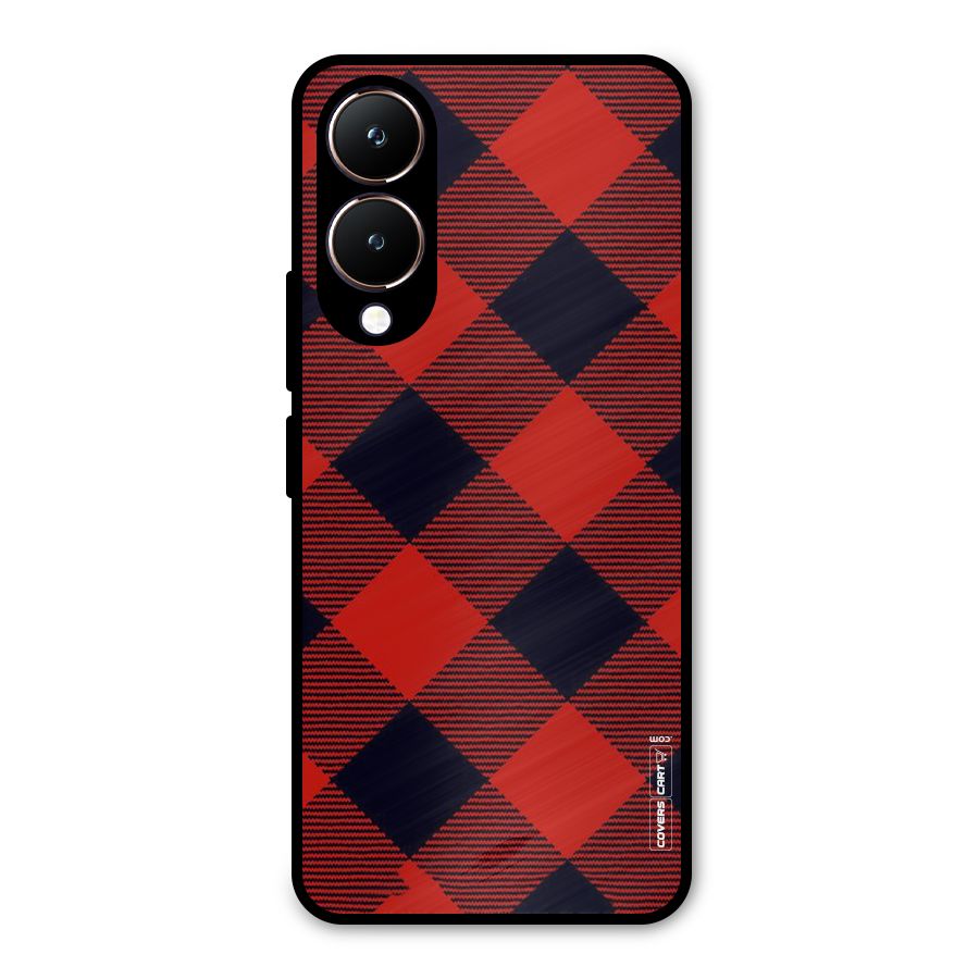Red Diagonal Check Metal Back Case for Vivo Y28