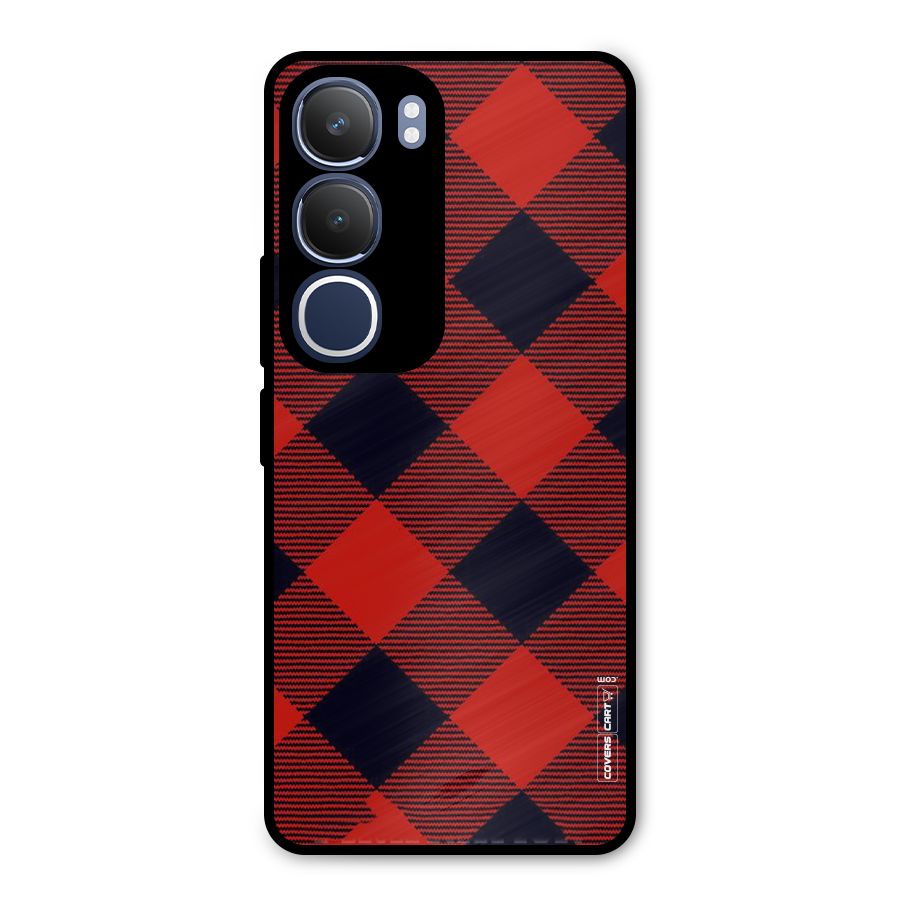 Red Diagonal Check Metal Back Case for Vivo Y29