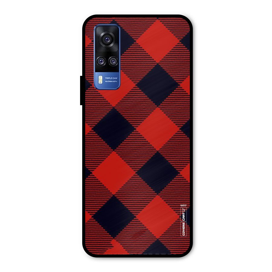 Red Diagonal Check Metal Back Case for Vivo Y31