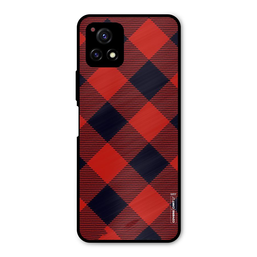 Red Diagonal Check Metal Back Case for Vivo Y72 5G