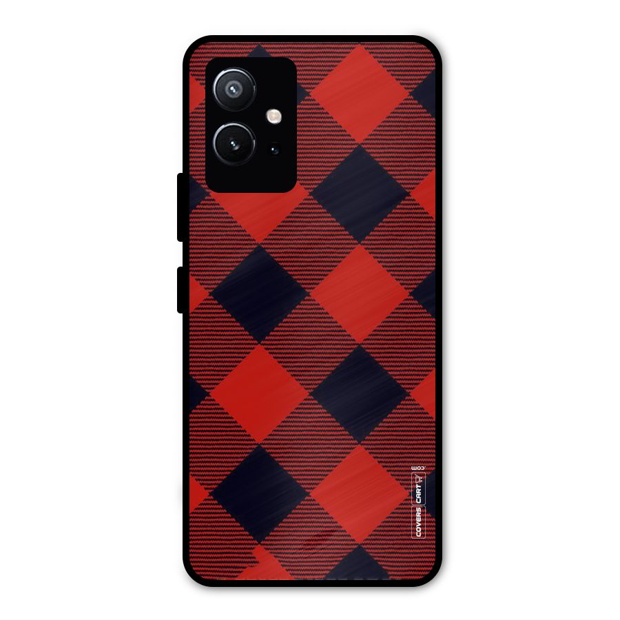 Red Diagonal Check Metal Back Case for Vivo Y75 5G
