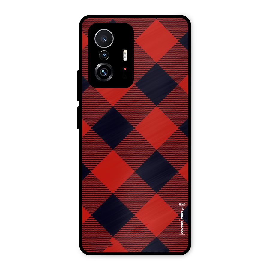 Red Diagonal Check Metal Back Case for Xiaomi 11T Pro