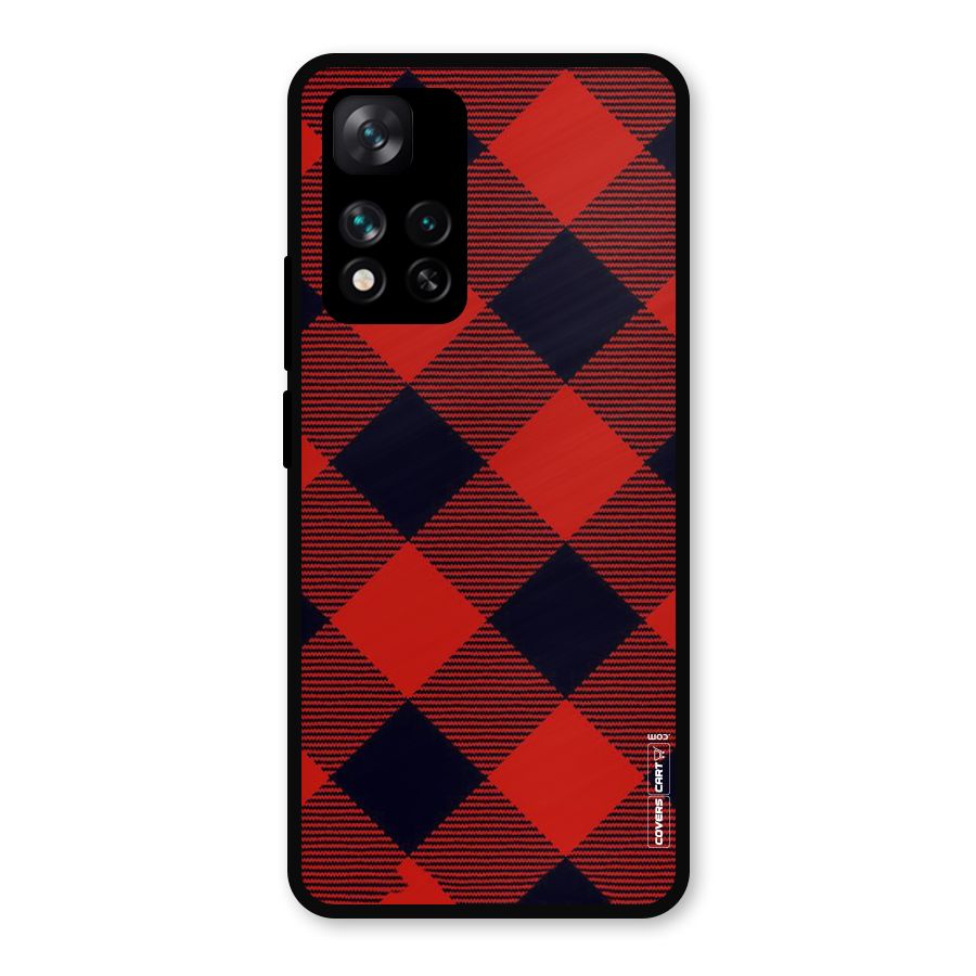 Red Diagonal Check Metal Back Case for Xiaomi 11i Hypercharge 5G