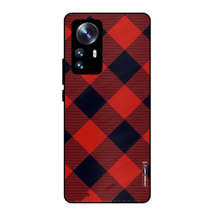 Red Diagonal Check Metal Back Case for Xiaomi 12 Pro