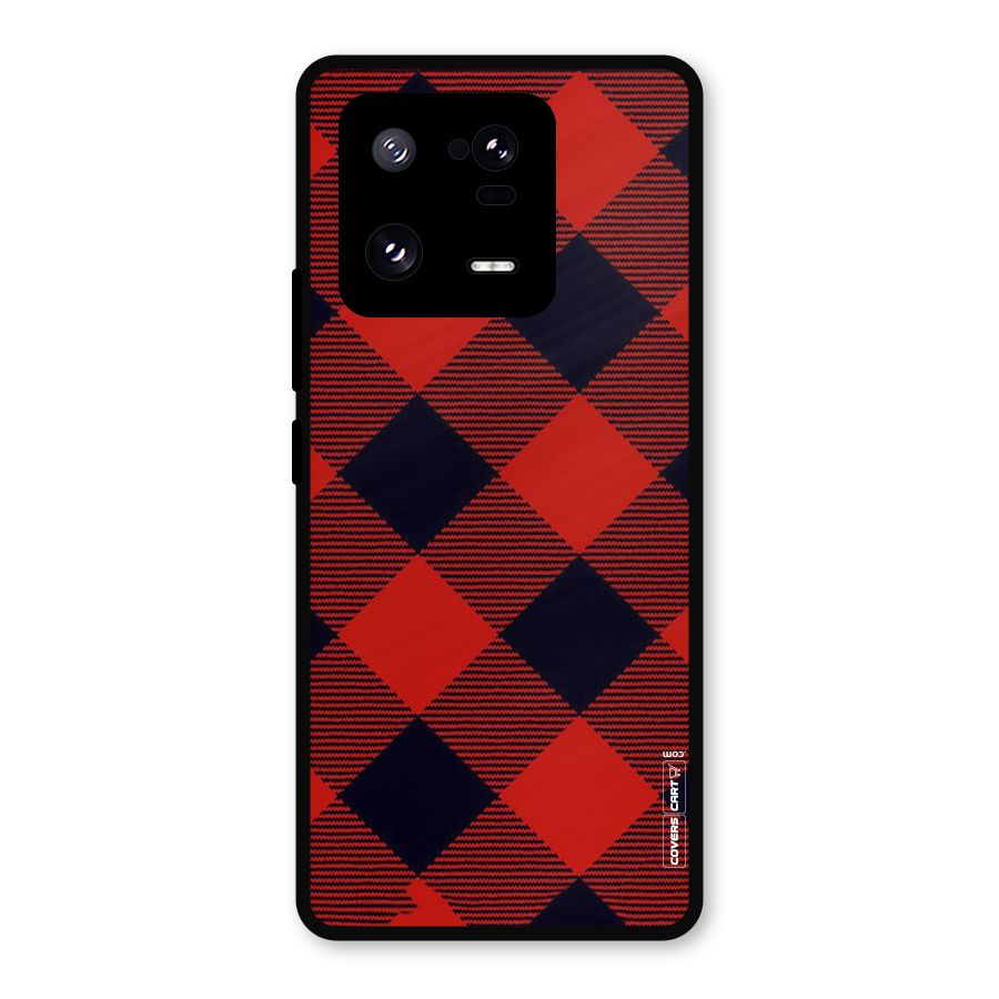 Red Diagonal Check Metal Back Case for Xiaomi 13 Pro