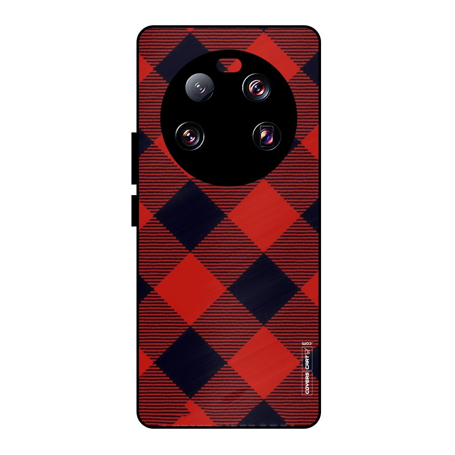 Red Diagonal Check Metal Back Case for Xiaomi 13 Ultra