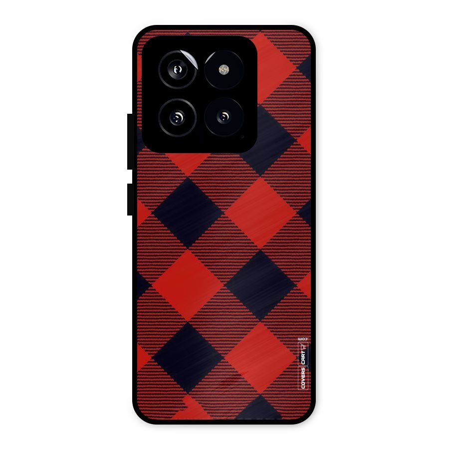 Red Diagonal Check Metal Back Case for Xiaomi 14