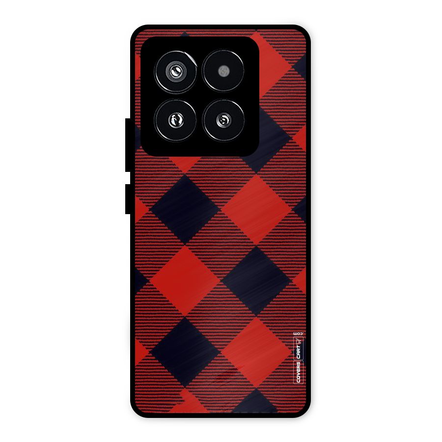 Red Diagonal Check Metal Back Case for Xiaomi 14 Pro