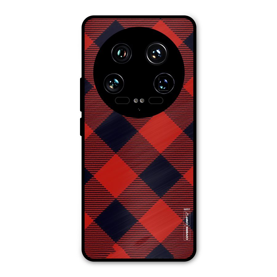 Red Diagonal Check Metal Back Case for Xiaomi 14 Ultra