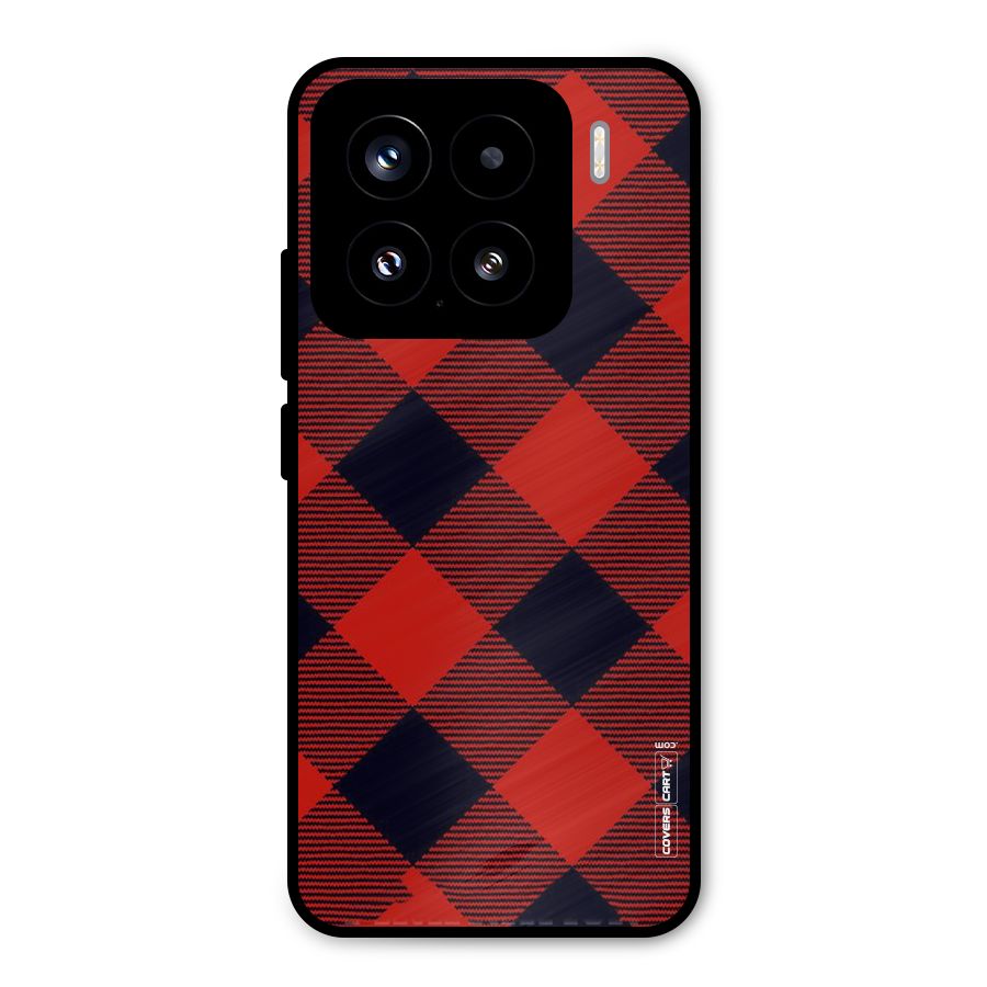 Red Diagonal Check Metal Back Case for Xiaomi 15