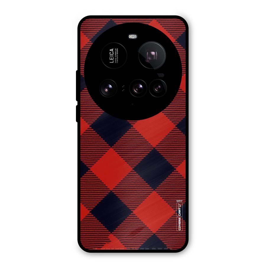 Red Diagonal Check Metal Back Case for Xiaomi 15 Ultra