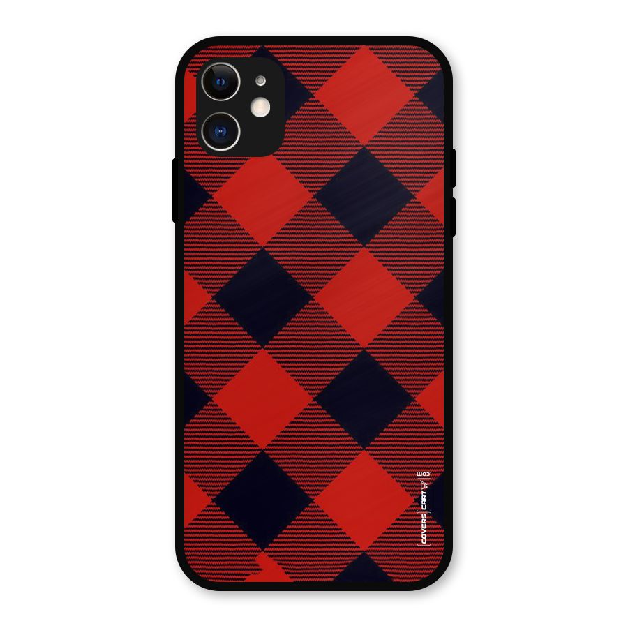 Red Diagonal Check Metal Back Case for iPhone 11