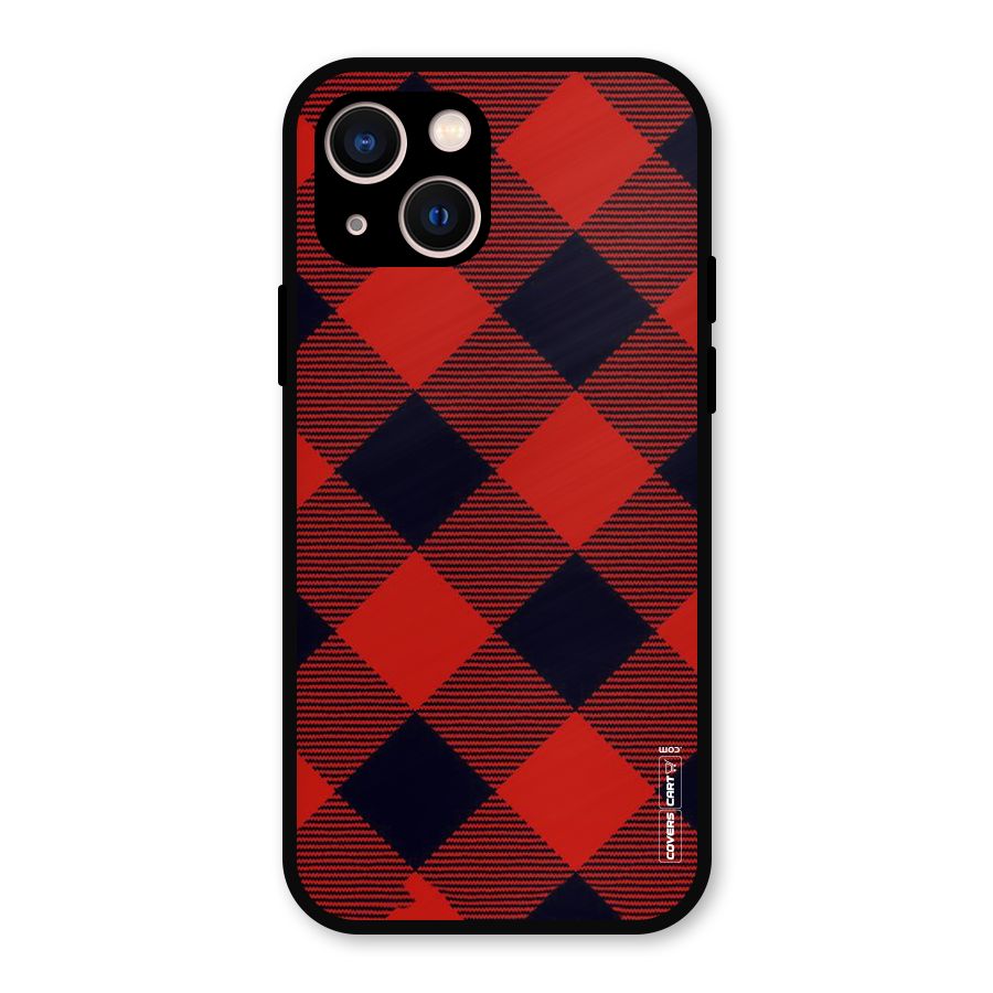 Red Diagonal Check Metal Back Case for iPhone 13