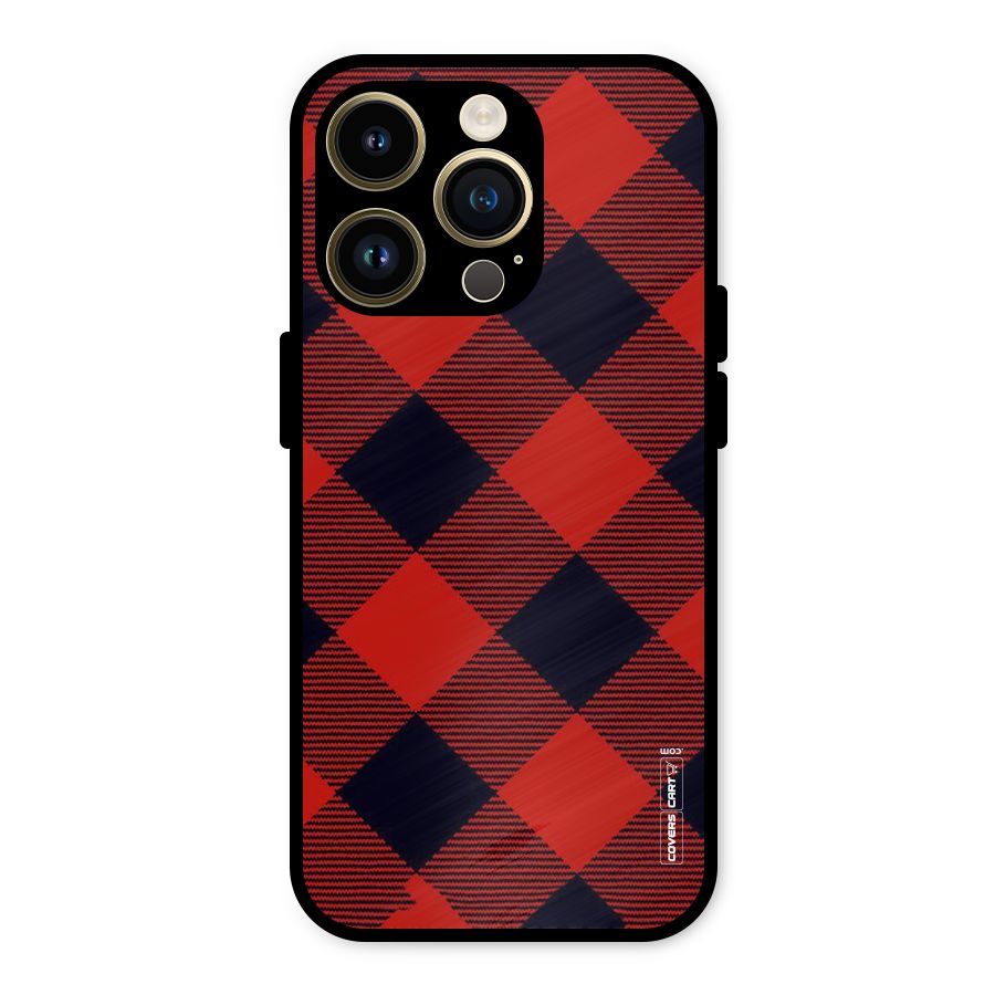 Red Diagonal Check Metal Back Case for iPhone 14 Pro
