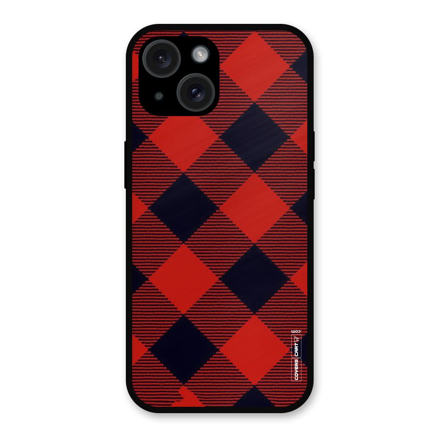 Red Diagonal Check Metal Back Case for iPhone 15