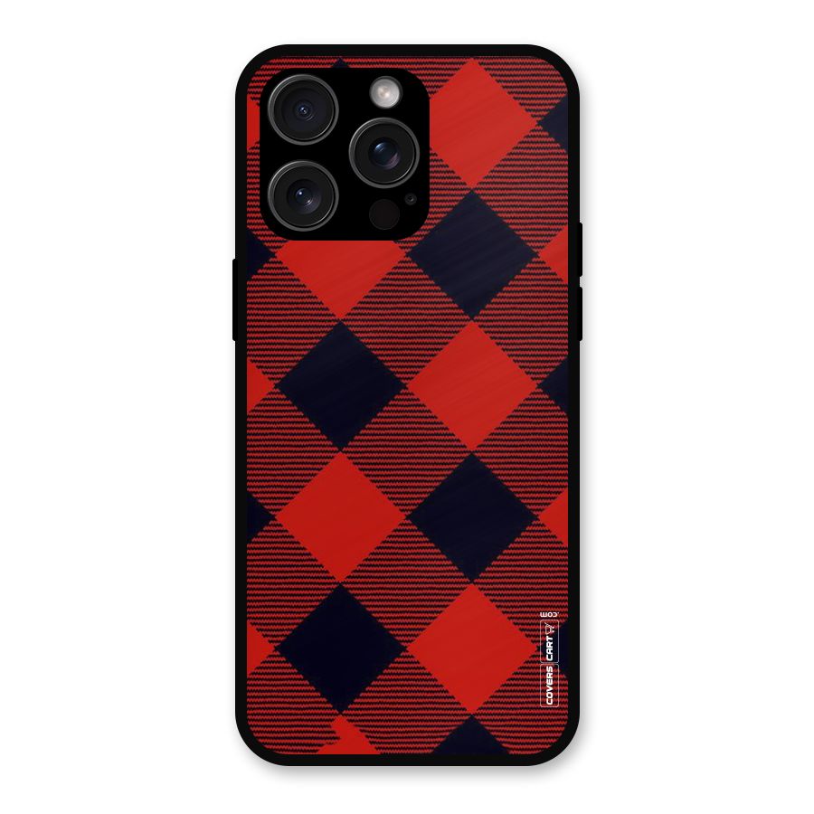 Red Diagonal Check Metal Back Case for iPhone 15 Pro Max