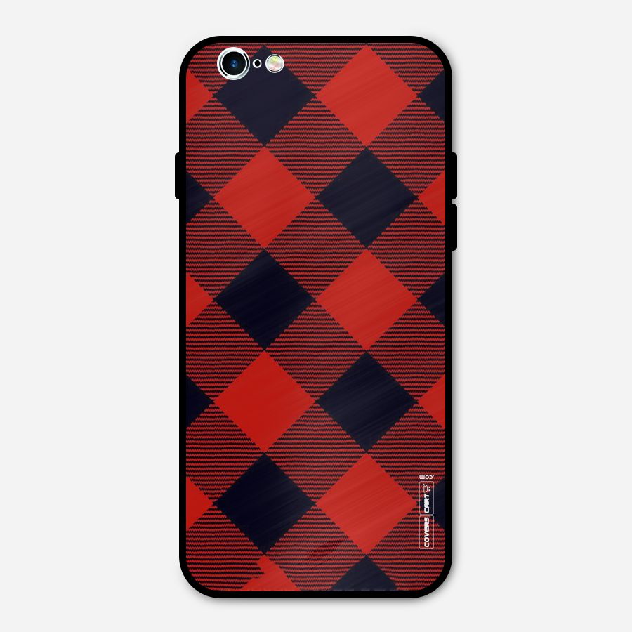 Red Diagonal Check Metal Back Case for iPhone 6 6s