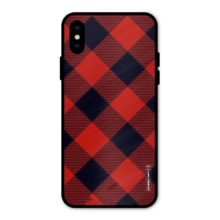 Red Diagonal Check Metal Back Case for iPhone XS