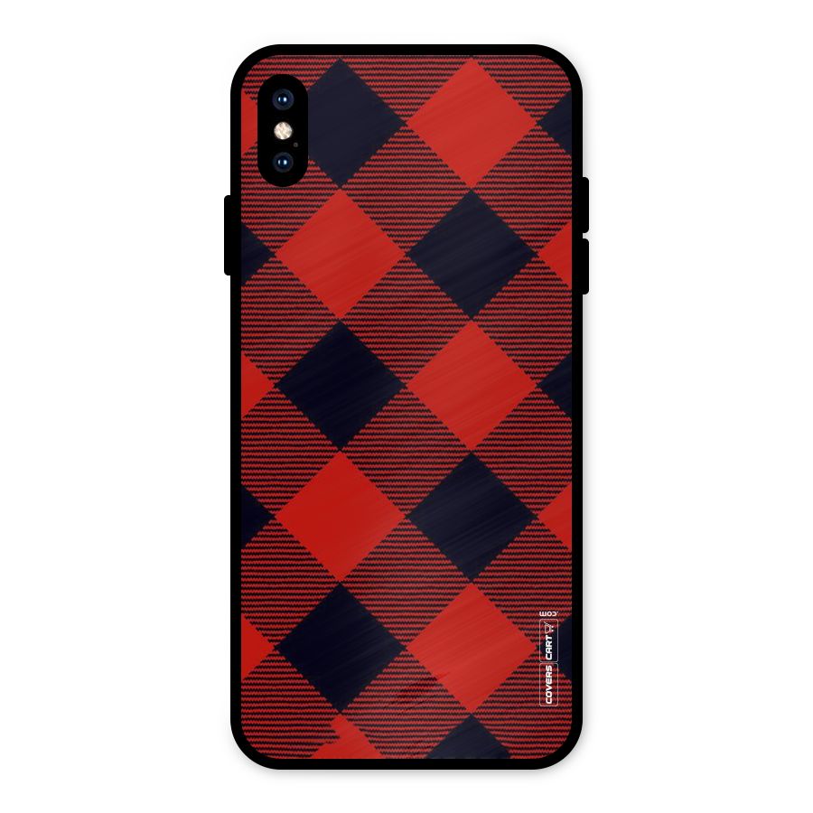 Red Diagonal Check Metal Back Case for iPhone XS Max