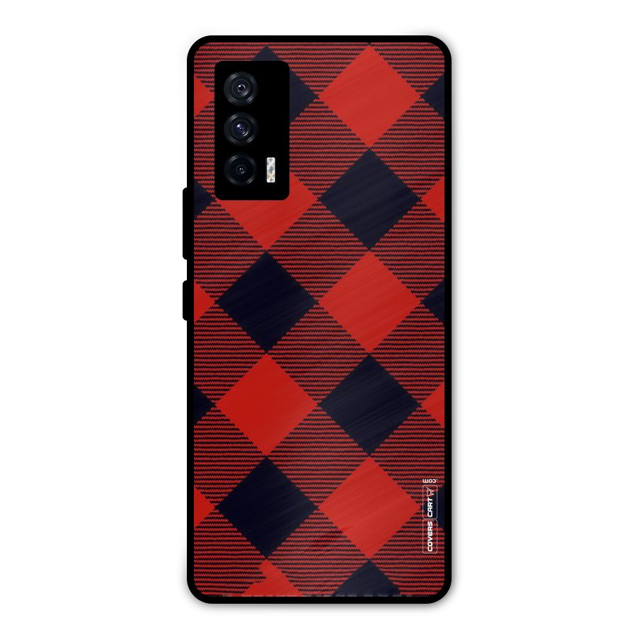 Red Diagonal Check Metal Back Case for iQOO 7 5G