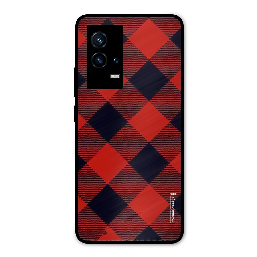 Red Diagonal Check Metal Back Case for iQOO 9 5G