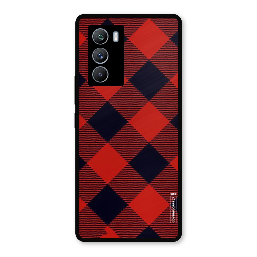 Red Diagonal Check Metal Back Case for iQOO 9 SE